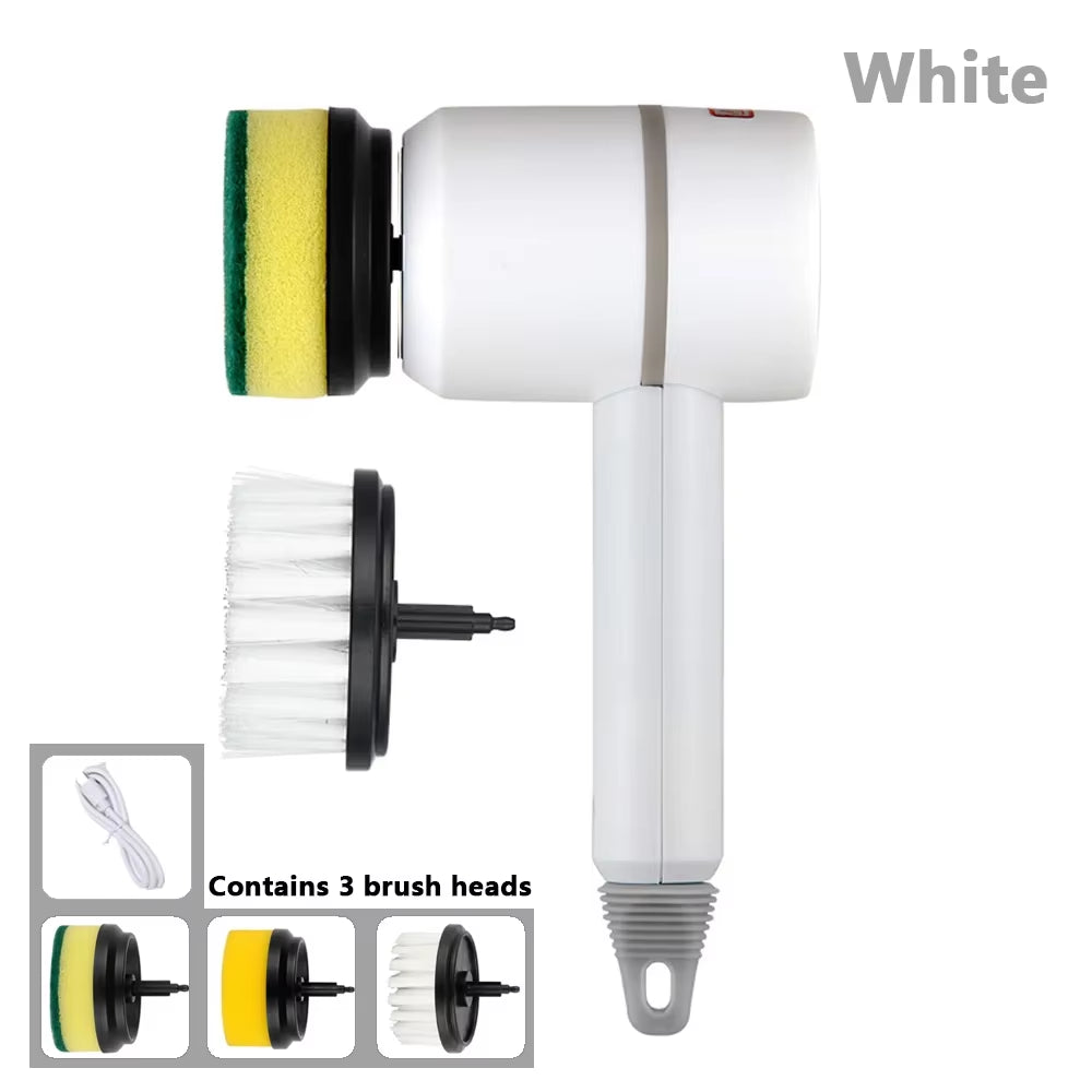 New Electric Cleaning Brush 3 Brush Heads Cleaner Multifunctional Cleaning Pots and Dishes for Kitchen Bathroom Bathtub Glass