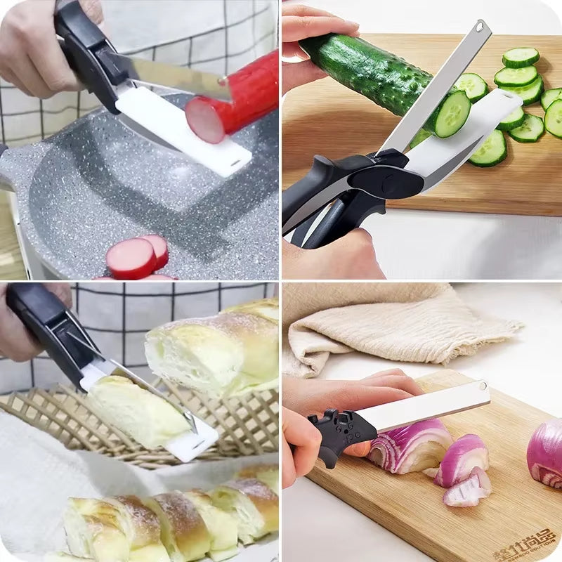Stainless Steel Kitchen Scissors 2 in 1 Cutting Board Chopper Fruit Vegetable Multifunctional