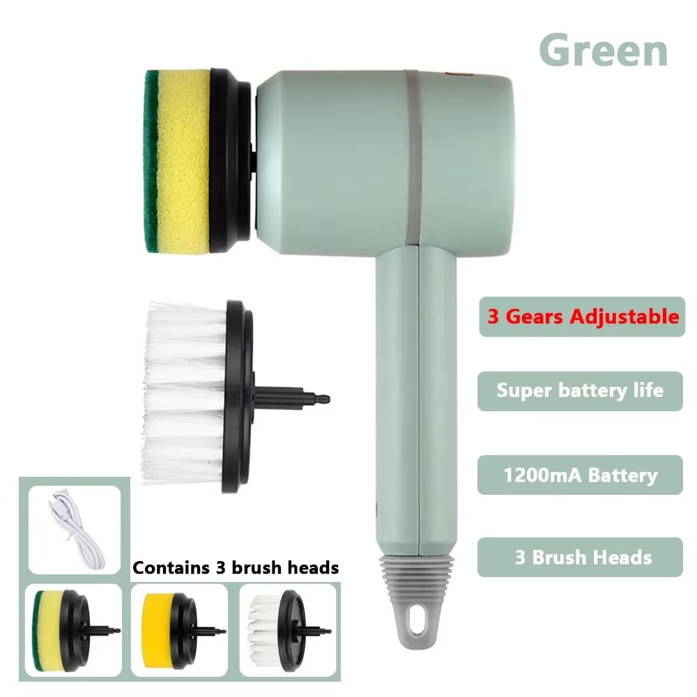 New Electric Cleaning Brush 3 Brush Heads Cleaner Multifunctional Cleaning Pots and Dishes for Kitchen Bathroom Bathtub Glass
